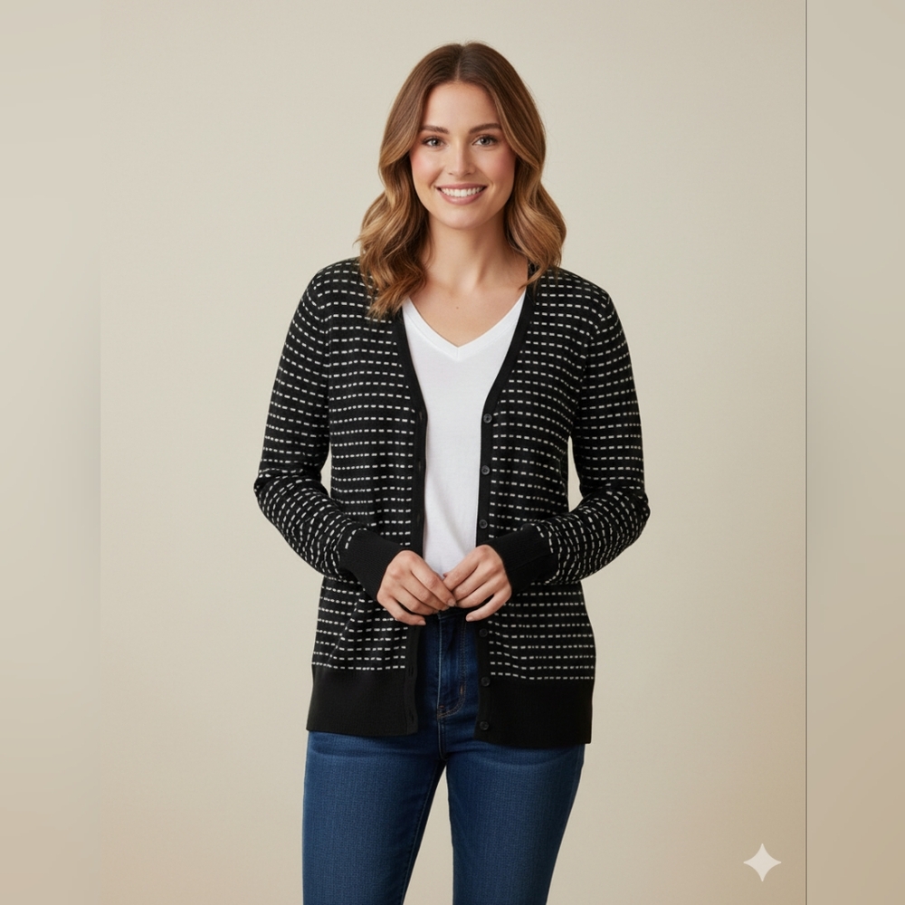 Mak Sweater Women's Black V-Neck Long Sleeve Closed Cardigan Size Large 🐈